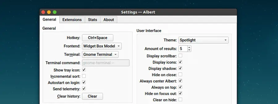 General Setting of Albert launcher