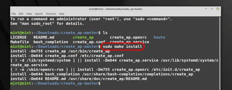 Installing create_ap in the system