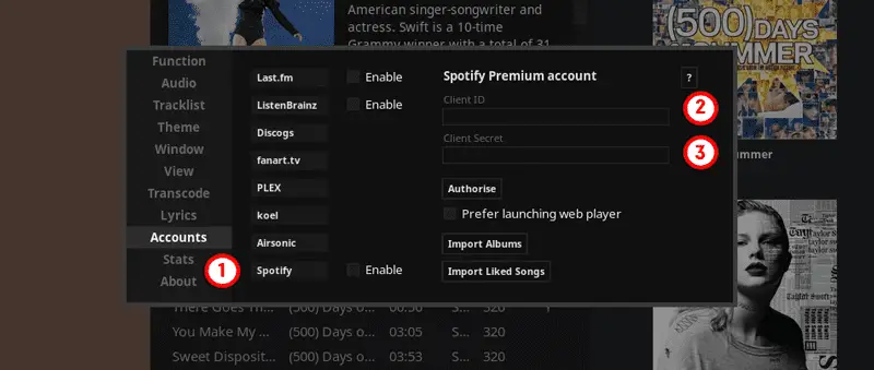 Spotify account sync with Tauton