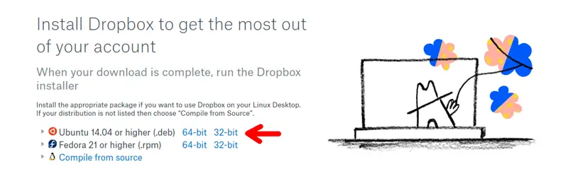 Download Dropbox package file for Linux