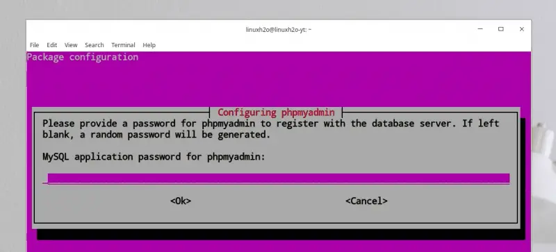 Entering password for phpmyadmin user in the database