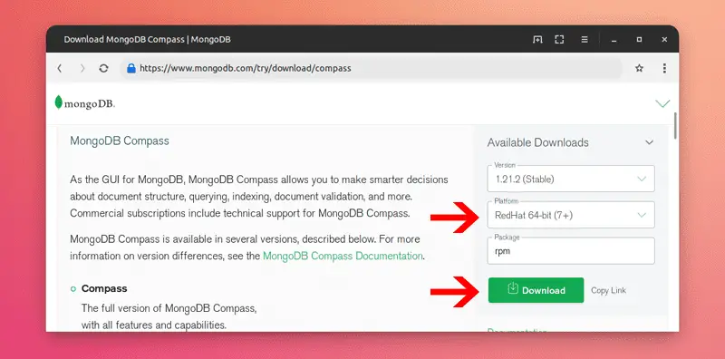 Downloading .rpm package of MongoDB Compass