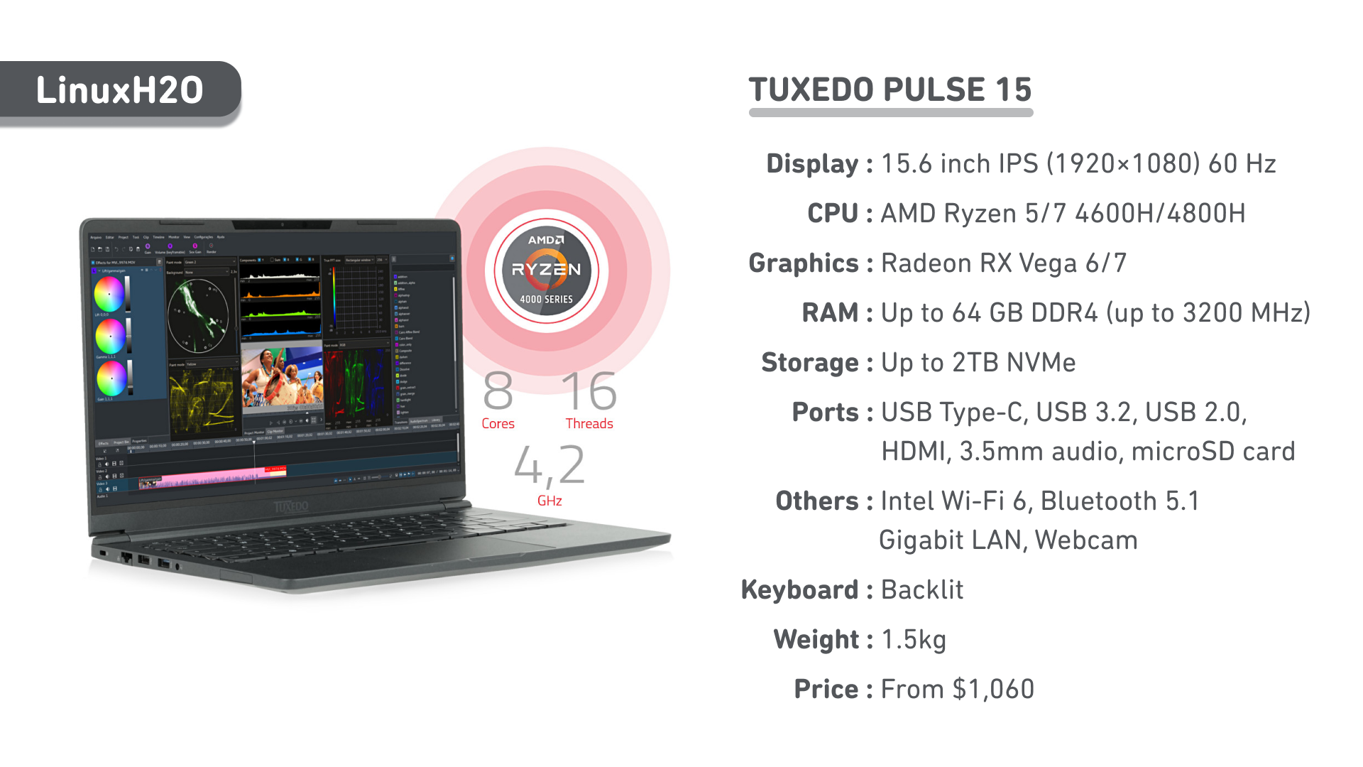 Tusedo Pulse 15 Linux based laptop