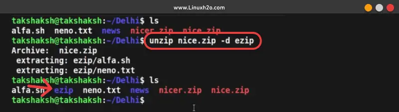 extracting zip archive file with unzip