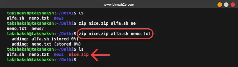 zip file by command line