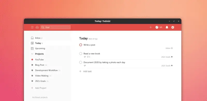 todoist application in Linux