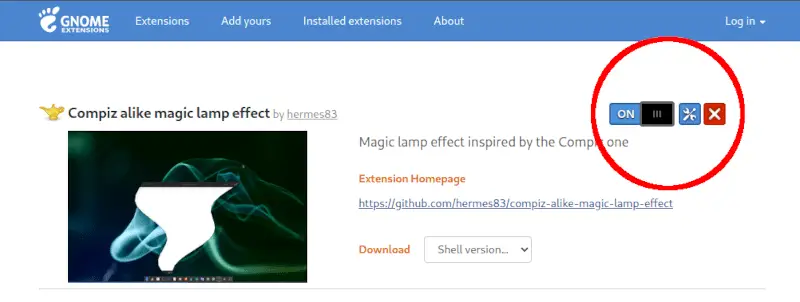 Magic lamp or genie effect Gnome Ubuntu