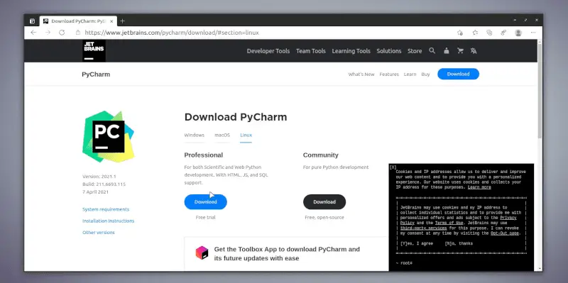 downloading pycharm