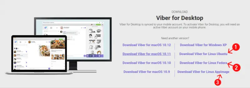 Linux download options for viber messenger